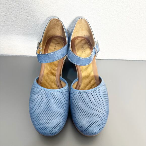 B.O.C. Gia Platform Heeled Mary Jane Clog Blue Perforated Faux Leather Size 10 - Picture 6 of 11